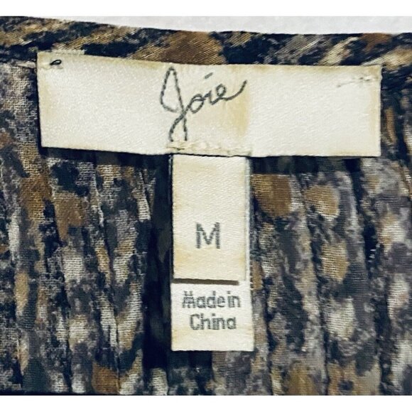 Joie Top Womens Medium Brown Print Sheer Silk Tassel Tie Peasant Flowy Boho - Picture 4 of 6